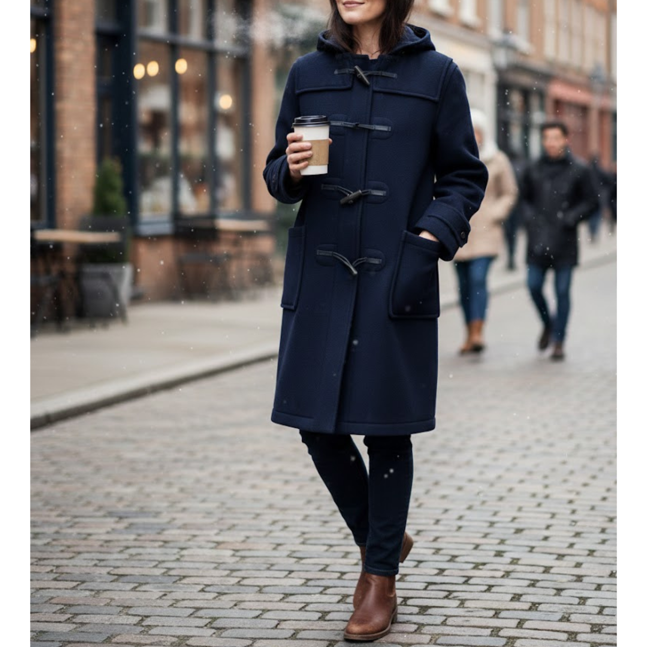 Women's Classic Navy Wool Duffle Hooded Toggles Coat