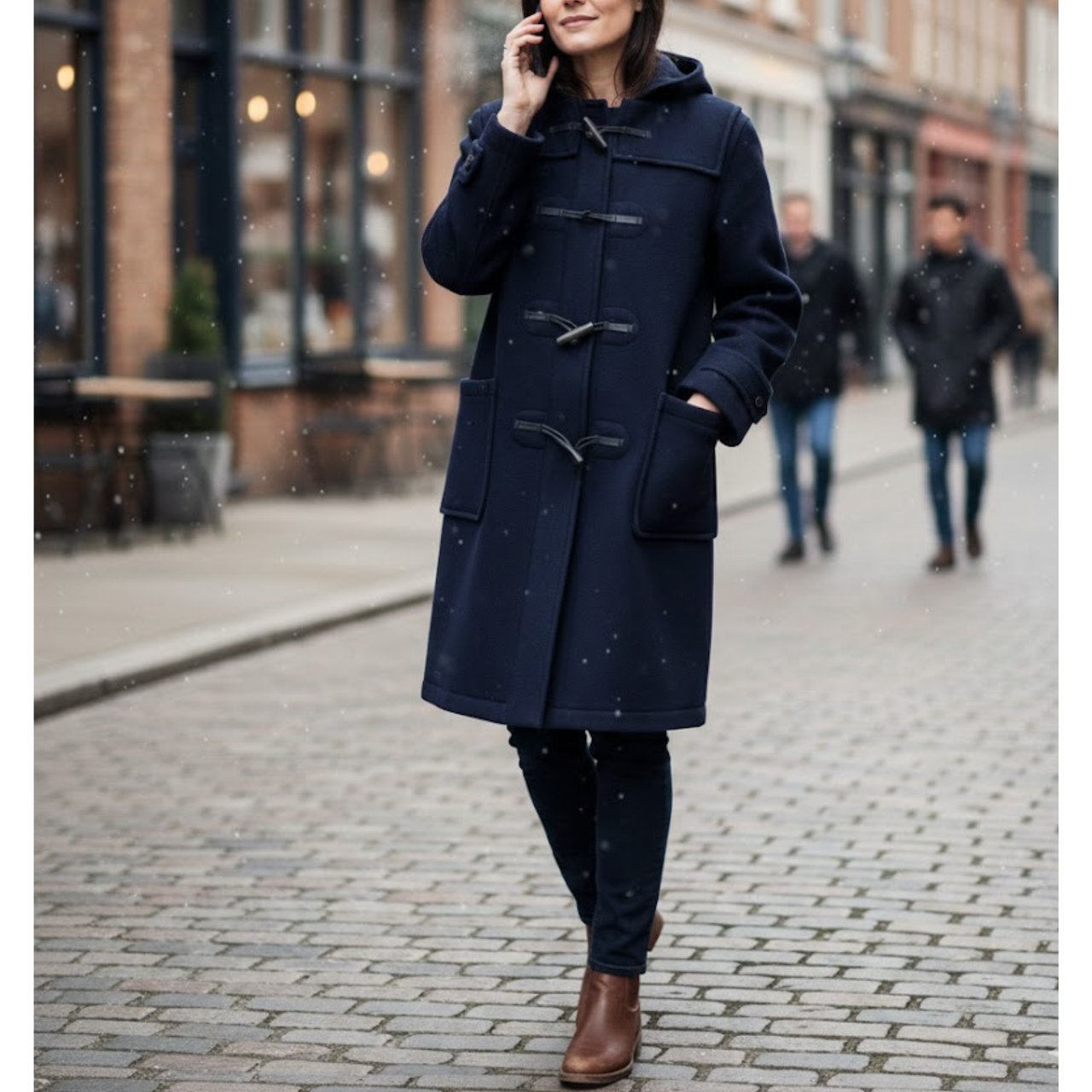 Women's Classic Navy Wool Duffle Hooded Toggles Coat