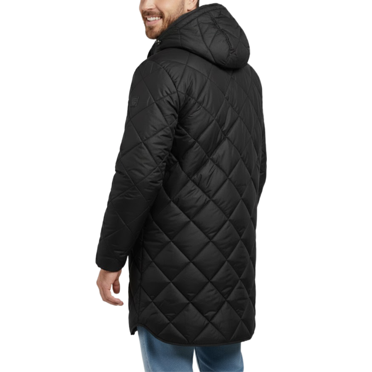 Men's Black Diamond Quilted Hooded Puffer Winter Long Coat