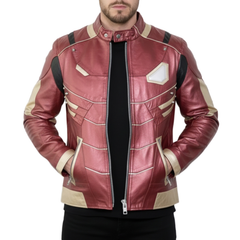 Mens Iron Armor Red & Gold Real Leather Jacket