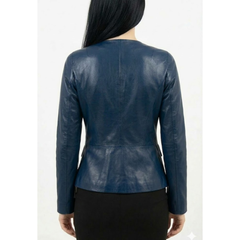 Womens Stylish Brown Leather Collarless Style Coats