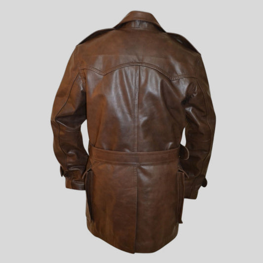 World War 1 Regulation U.S. Army Air Service Flying Pilot Brown Leather Trench Coat Men's