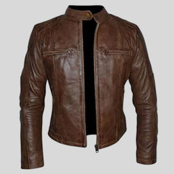 Women Vintage Brown Racer Leather Jacket