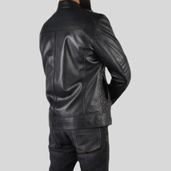 Men's Black Padded Quilted Design Motorcycle Biker Geniune Leather Jacket