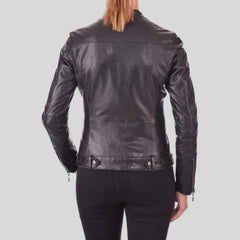 Women's Black Geniune Lambskin Cafe Racer Leather Jacket