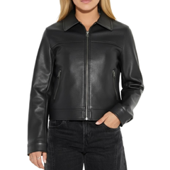 Women's Black Sheepskin Leather Baggie Style Jacket