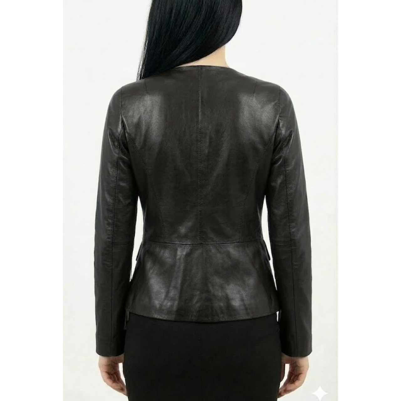 Womens Stylish Brown Leather Collarless Style Coats