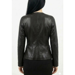 Womens Stylish Brown Leather Collarless Style Coats