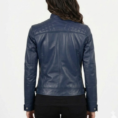 Women Cognac Antique Brown Quilted Cafe Racer Leather Jacket