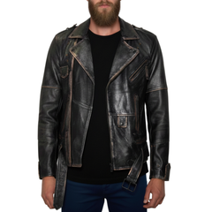 Mens Bronz Hand Painted Leather Black Biker Jacket
