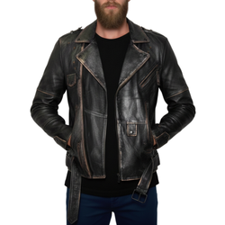 Mens Bronz Hand Painted Leather Black Biker Jacket