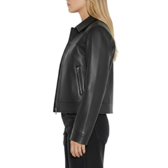 Women's Black Sheepskin Leather Baggie Style Jacket