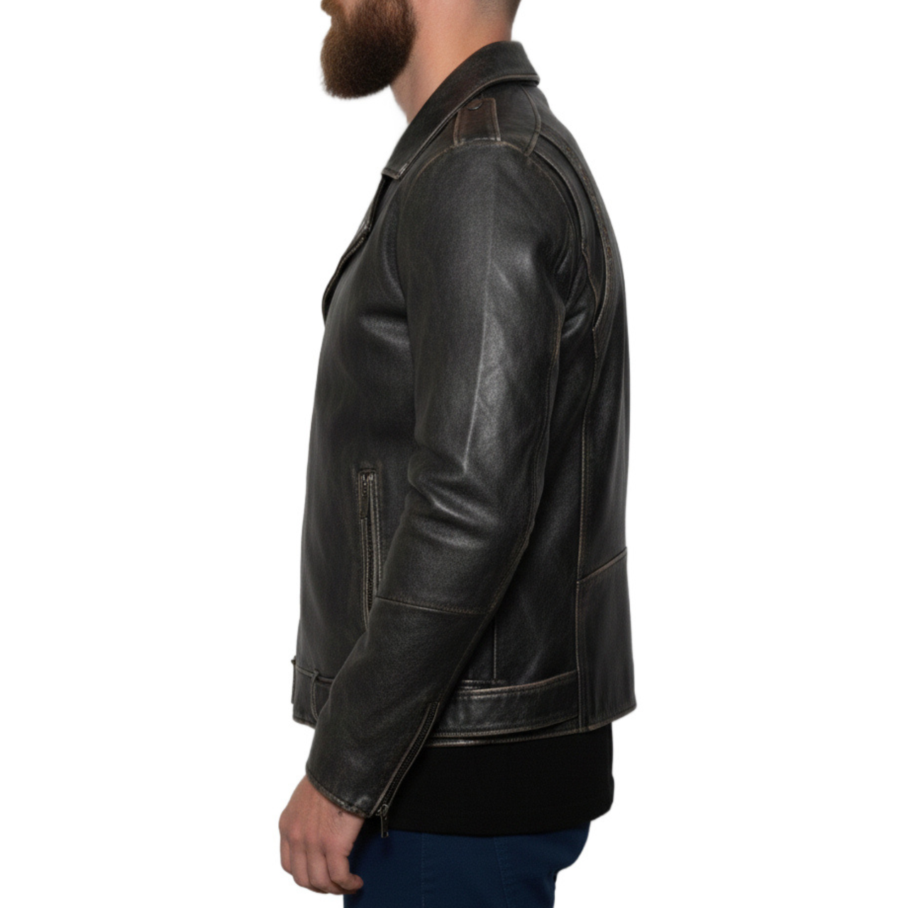Mens Bronz Hand Painted Leather Black Biker Jacket