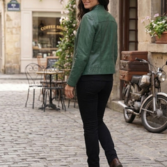 Women Cognac Antique Brown Quilted Cafe Racer Leather Jacket