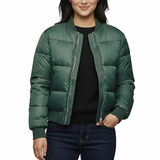 Women’s Green Puffer Quilted Bomber Lightweight Winter Outerwear Jacket