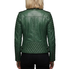 Women's Green Real Leather Biker Motorcycle Jacket