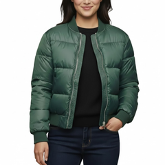 Women’s Green Puffer Quilted Bomber Lightweight Winter Outerwear Jacket