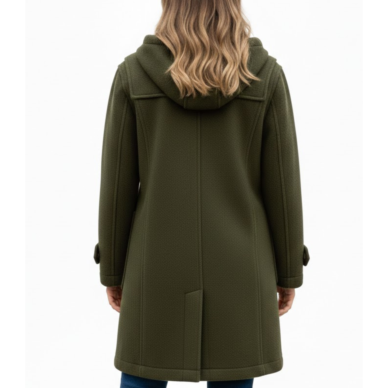 Women's Classic Olive Green Wool Duffle Hooded Toggles Coat