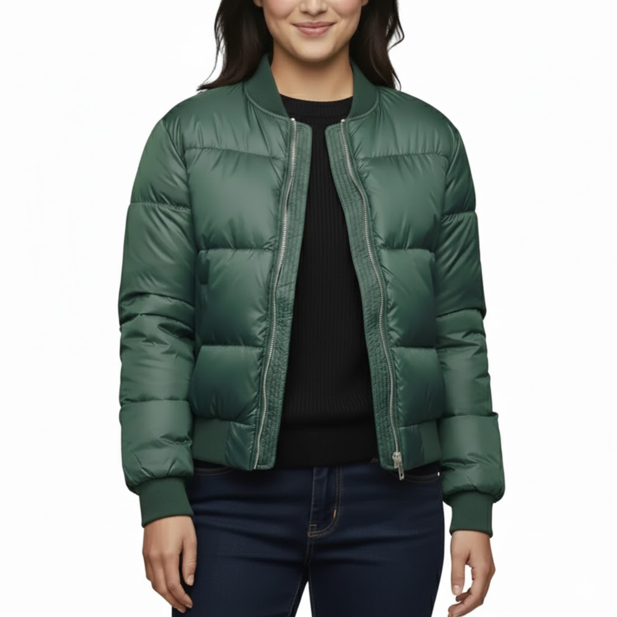 Women’s Green Puffer Quilted Bomber Lightweight Winter Outerwear Jacket