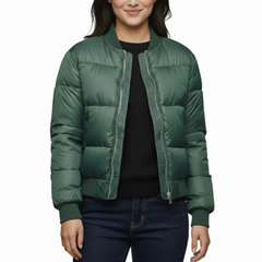 Women’s Green Puffer Quilted Bomber Lightweight Winter Outerwear Jacket