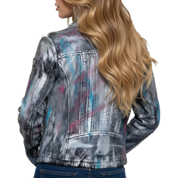 Womens Metallic Color Hand Painted Biker Leather Jacket