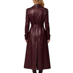 Women’s Brown Sheepskin Leather Trench Coat - Double Breasted Long Coat
