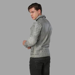 Mens Designer Grey Vintage Biker Leather Jacket Mans
