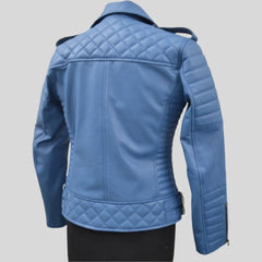Women's Turquise Blue Motorcycle Genuine Leather Biker Jacket