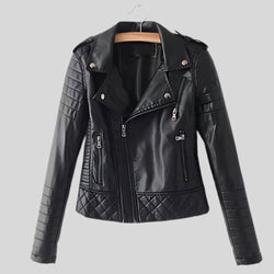 Women's Black Motorcycle Biker Real Sheepskin Leather Jacket