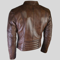 Women Vintage Brown Racer Leather Jacket