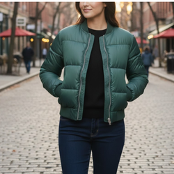 Women’s Green Puffer Quilted Bomber Lightweight Winter Outerwear Jacket