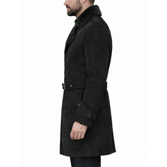 German Military Double-Breasted Real Sheepskin Suede Leather Pea Coat For Men