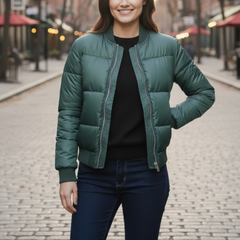Women’s Green Puffer Quilted Bomber Lightweight Winter Outerwear Jacket