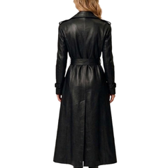 Women’s Brown Sheepskin Leather Trench Coat - Double Breasted Long Coat