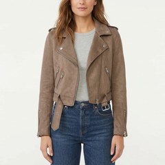 Women's Distressed Motorcycle Genuine Suede Leather Cafe Racer Biker Jacket