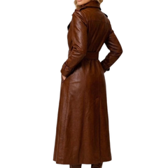 Women’s Brown Sheepskin Leather Trench Coat - Double Breasted Long Coat