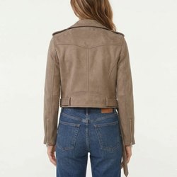 Women's Distressed Motorcycle Genuine Suede Leather Cafe Racer Biker Jacket