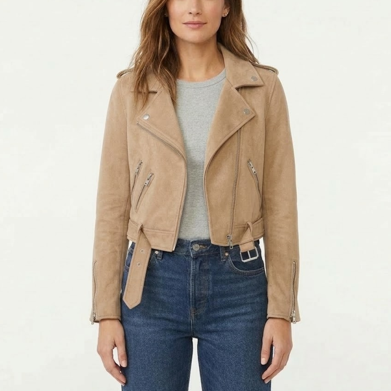 Women's Distressed Motorcycle Genuine Suede Leather Cafe Racer Biker Jacket