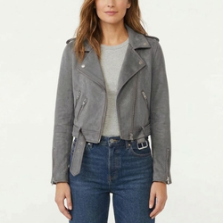 Women's Distressed Motorcycle Genuine Suede Leather Cafe Racer Biker Jacket