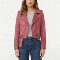 Women's Distressed Motorcycle Genuine Suede Leather Cafe Racer Biker Jacket