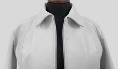 Women White Shirt Collar Designer Ladies Leather Jacket