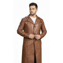 Men's Brown Real Leather Long Coat
