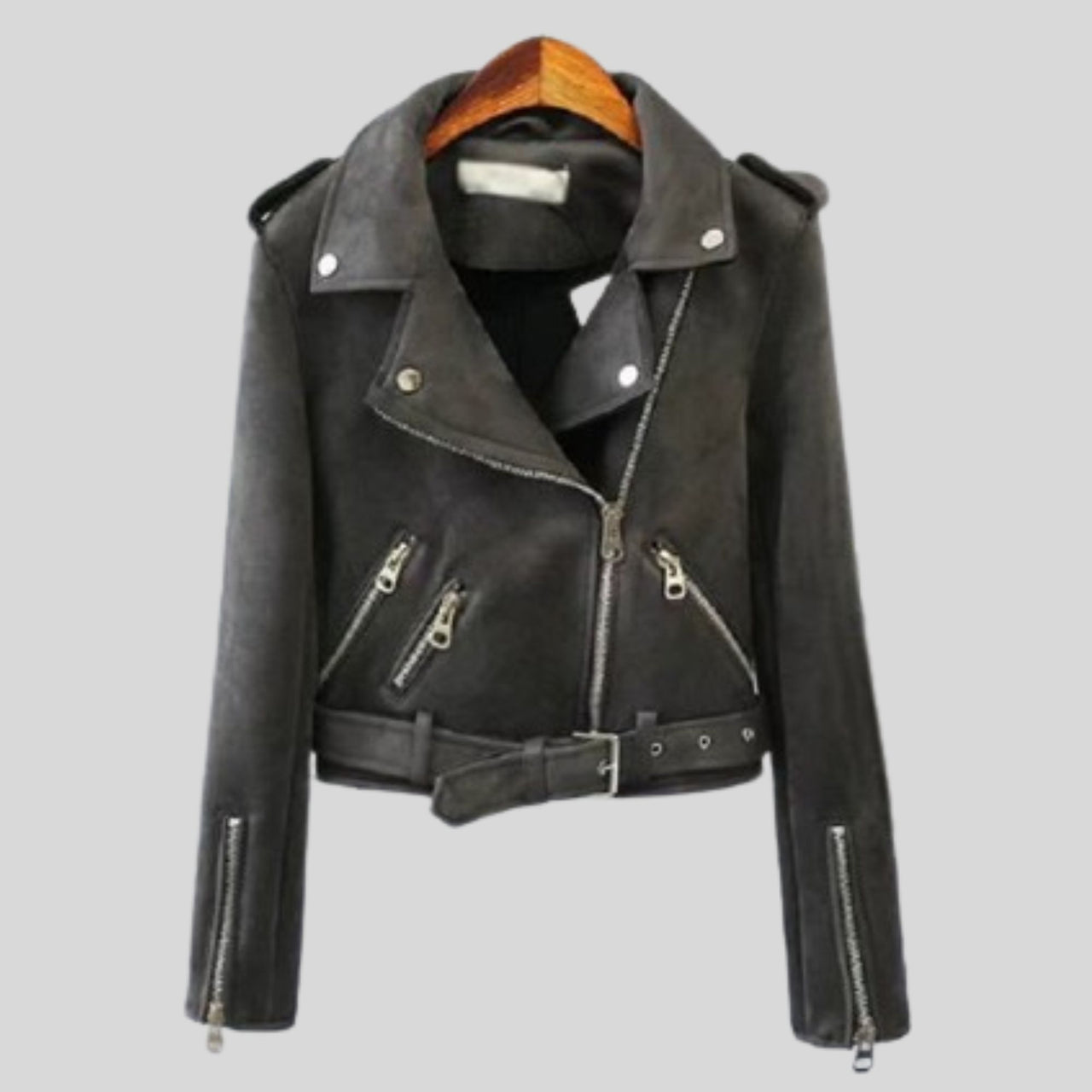 Women's Distressed Motorcycle Genuine Suede Leather Cafe Racer Biker Jacket