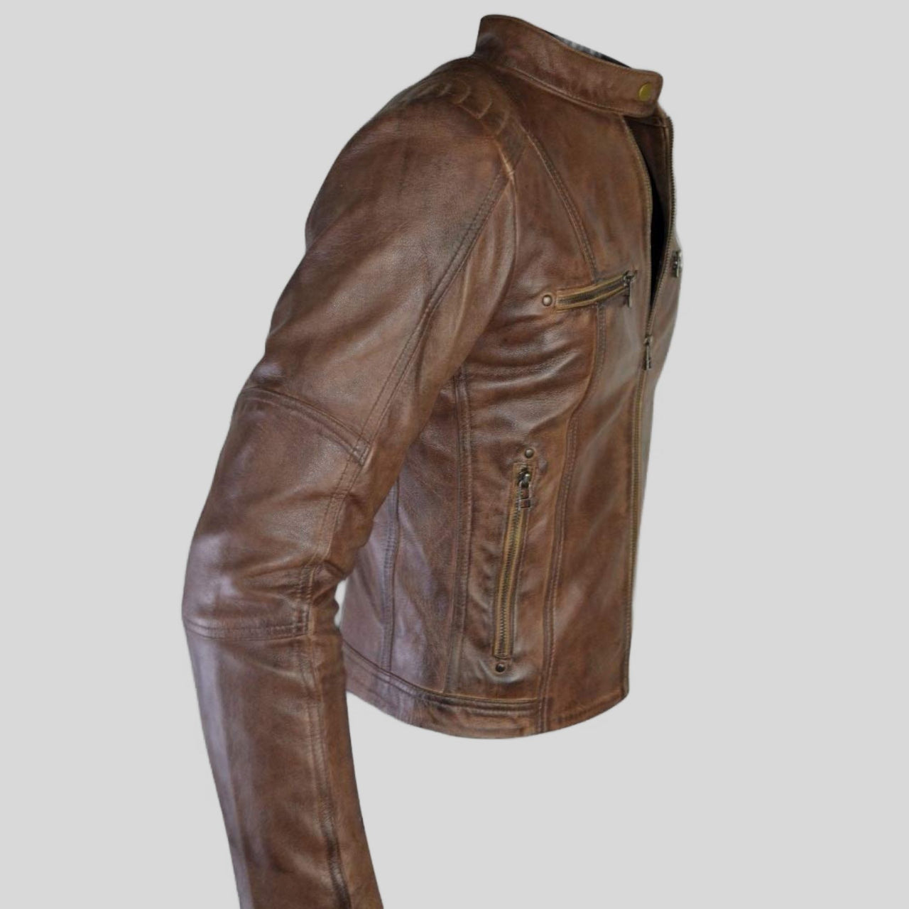 Women Vintage Brown Racer Leather Jacket