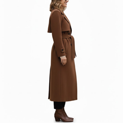Women’s Brown Premium Wool Double-Breasted Long Trench Coat