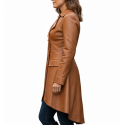 Women's Brown Sheepskin Leather Double-Breasted Style Pea Coat
