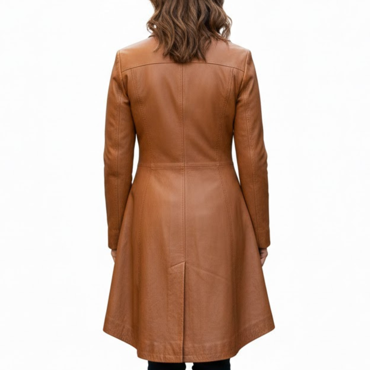 Women's Brown Sheepskin Leather Double-Breasted Style Pea Coat