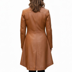 Women's Brown Sheepskin Leather Double-Breasted Style Pea Coat