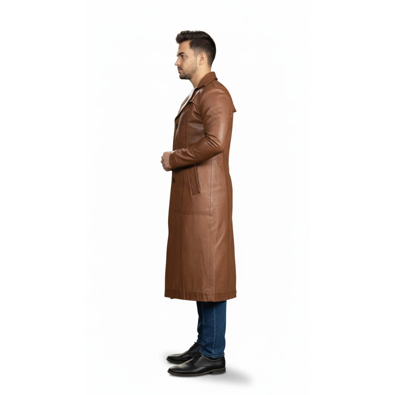 Men's Brown Real Leather Long Coat