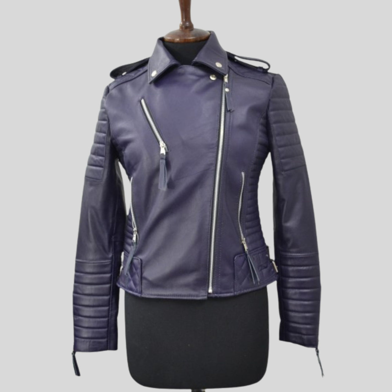 Women's Purple Quilted Motorcycle Genuine Lambskin Leather Biker Jacket